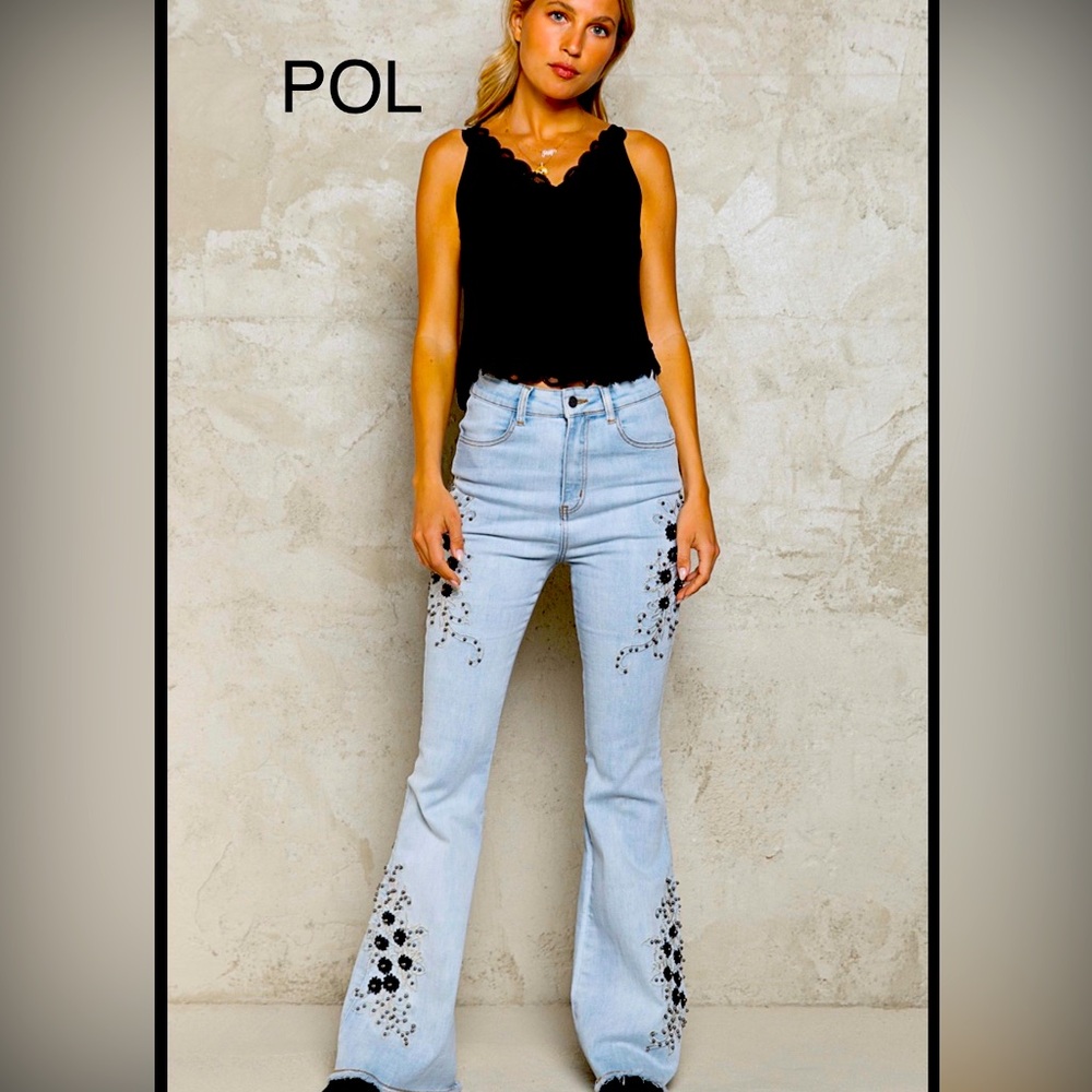 BP13-3🖤POL powerful  Light Blue Embellished Jeans w/black pattern sure2amaze!